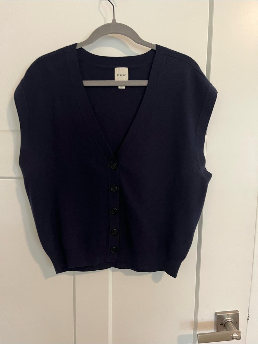 Maeve Navy Knit Vest with Button Front